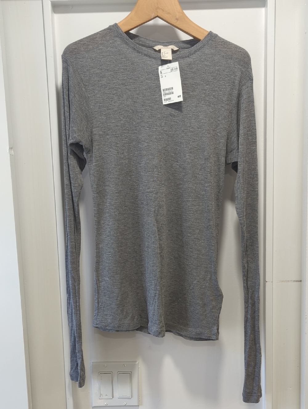H&M Heather Gray Crewneck Long Sleeve Sheer Top